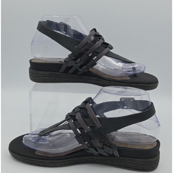 OTBT Aviate Black Two-Tone Leather Wedge Sandals Women’s 7.5 EUC Strappy Shoes - Picture 2 of 9